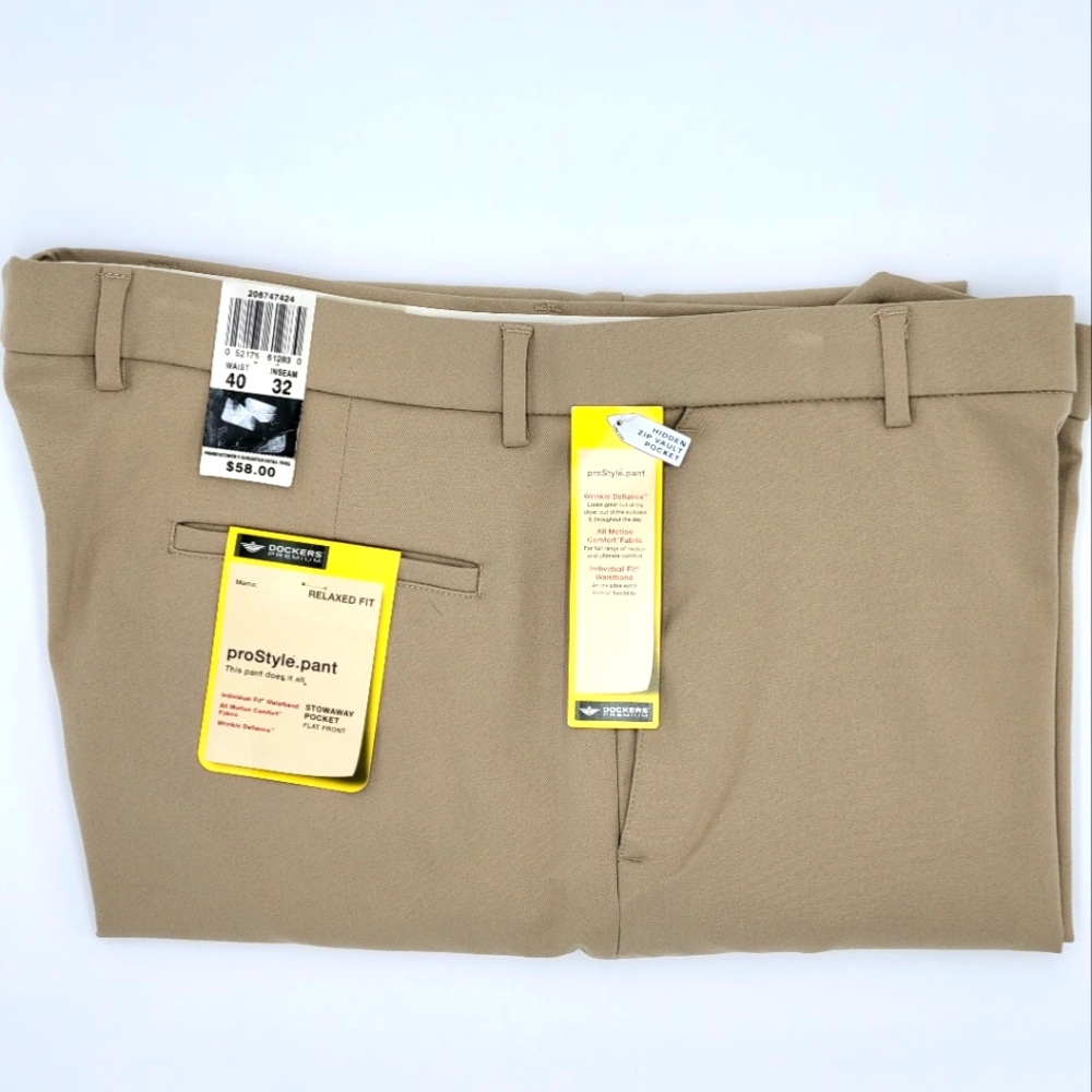 NWT Dockers Premiun ProStyle Pant  Khaki Relaxed Fit Flat Front 40 x 32